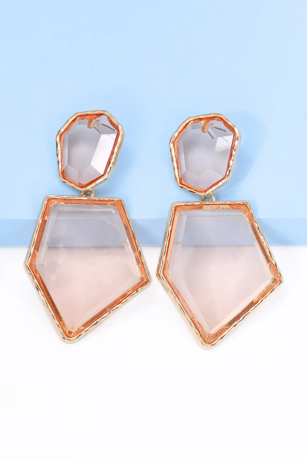 Geometrical Shape Zinc Alloy Frame Resin Dangle Earrings, image 7