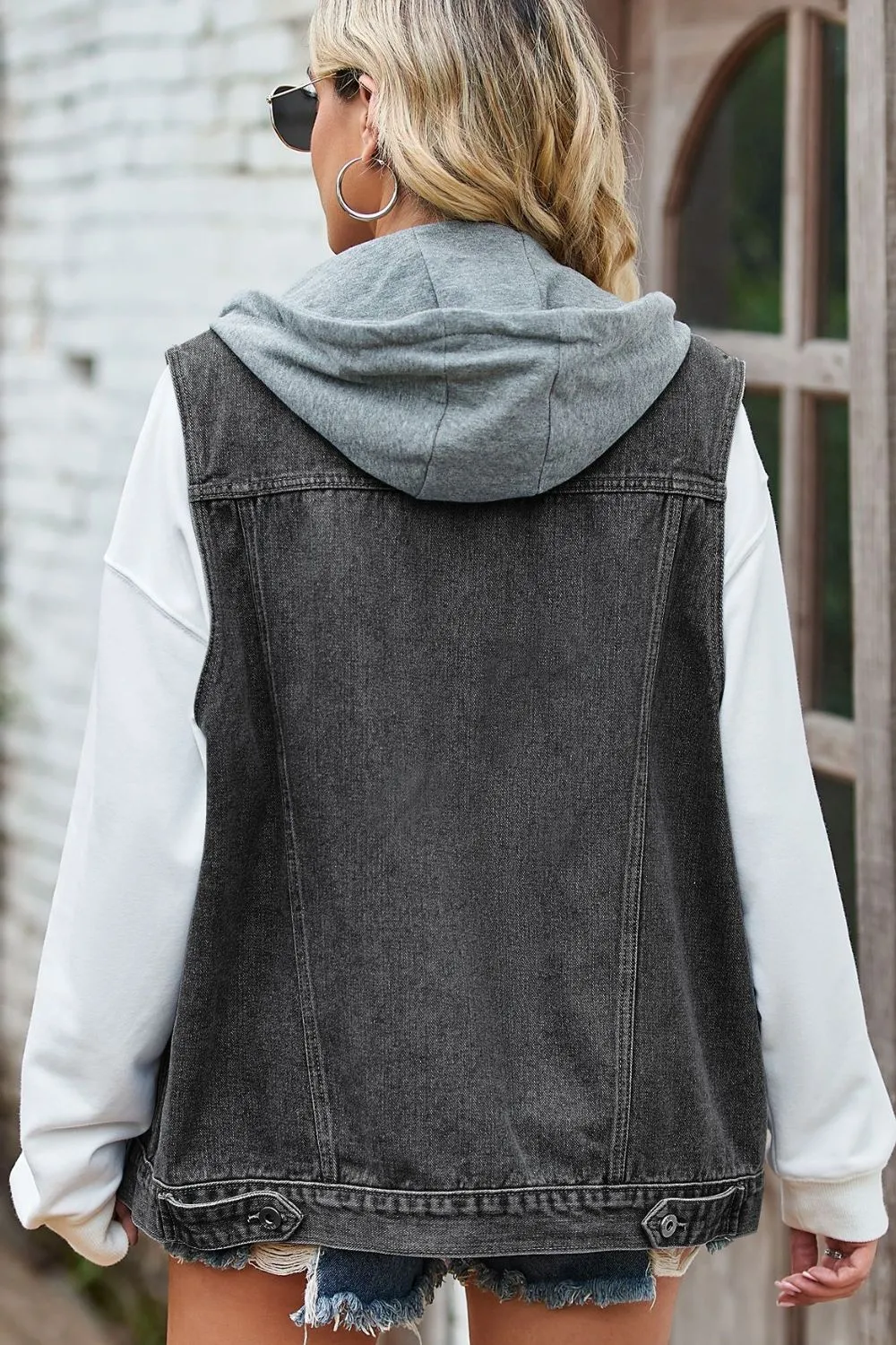 Sleeveless Denim Top with A Detachable Hood, image 5