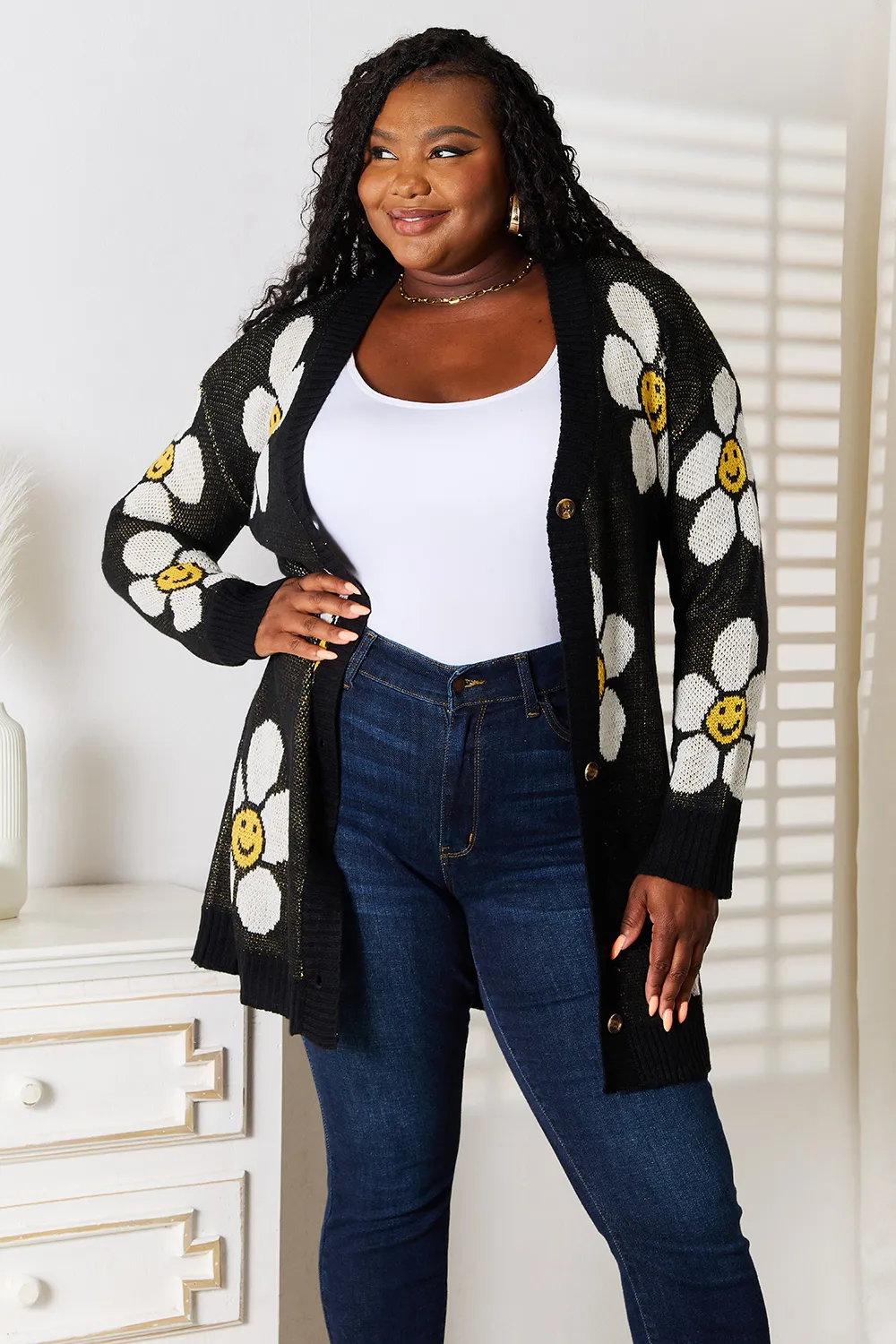 Floral Button Down Longline Cardigan, image 3