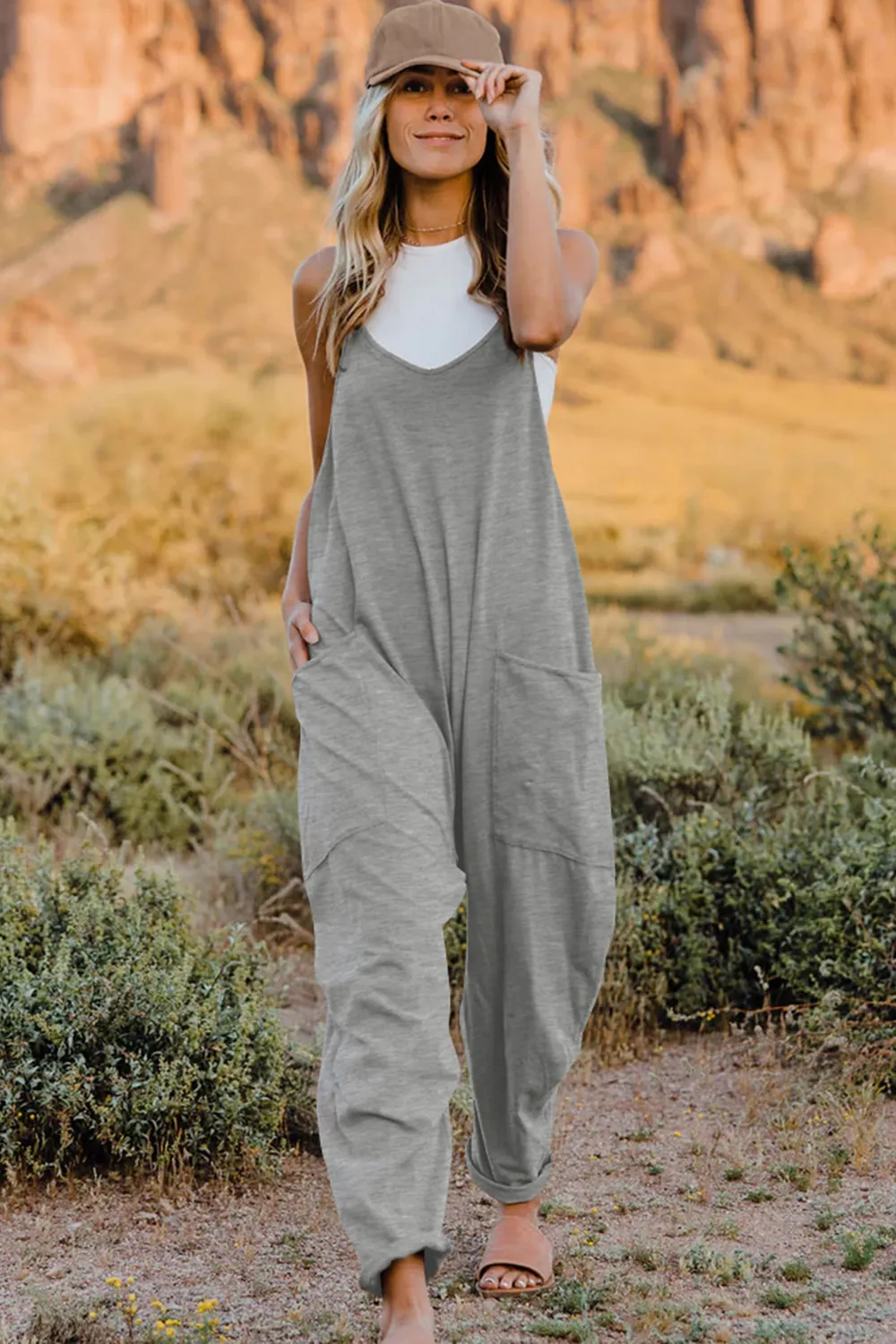 Full Size V-Neck Sleeveless Jumpsuit with Pockets, image 22
