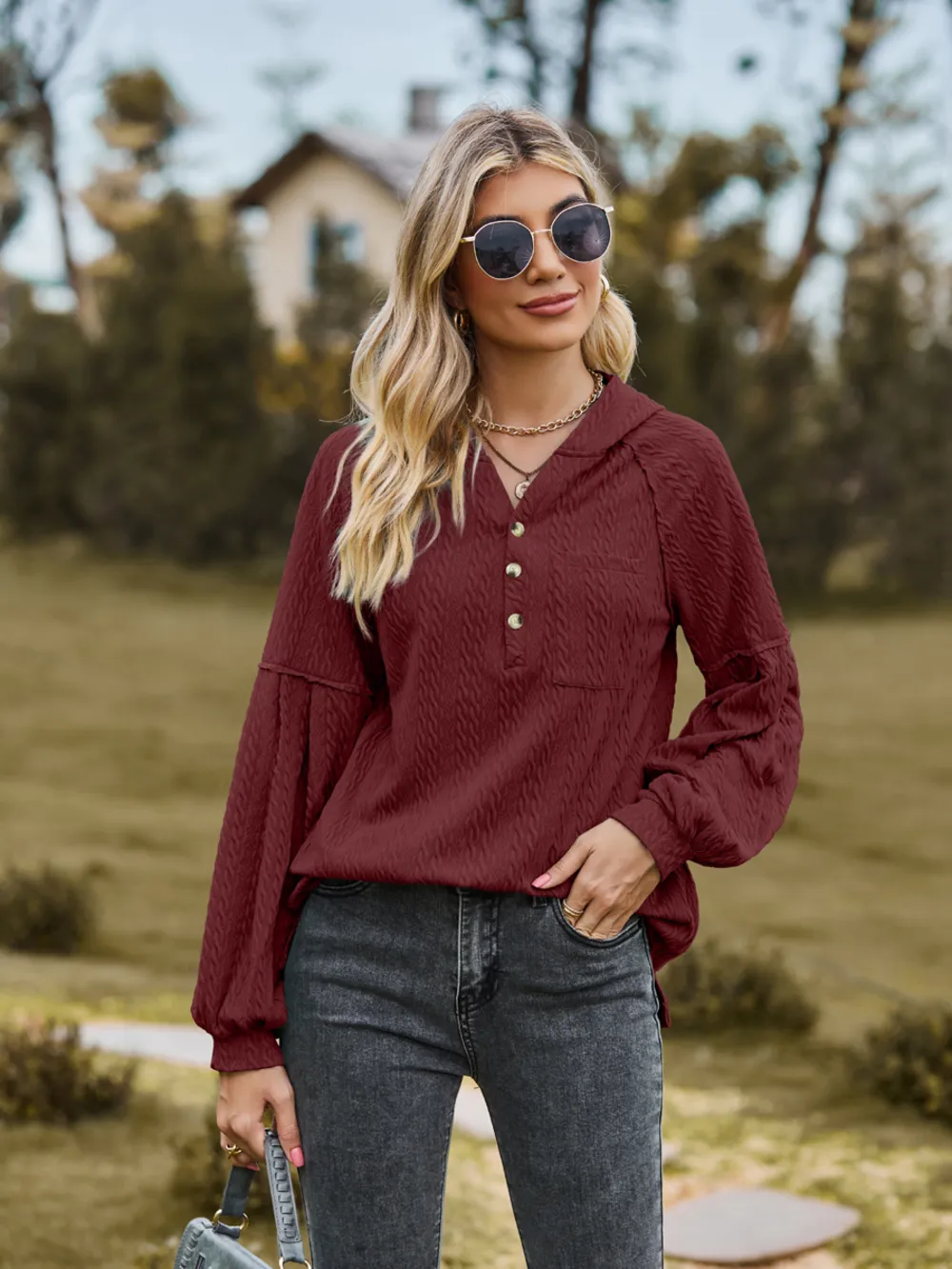 Cable-Knit Dropped Shoulder Hoodie, image 14