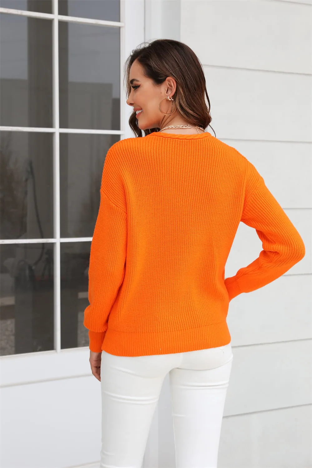 Ribbed V-Neck Dropped Shoulder Knit Top, image 13