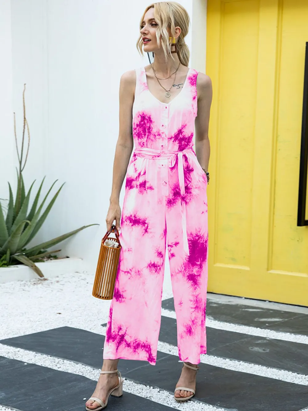 Tie-Dye Tie Waist Sleeveless Jumpsuit, image 8