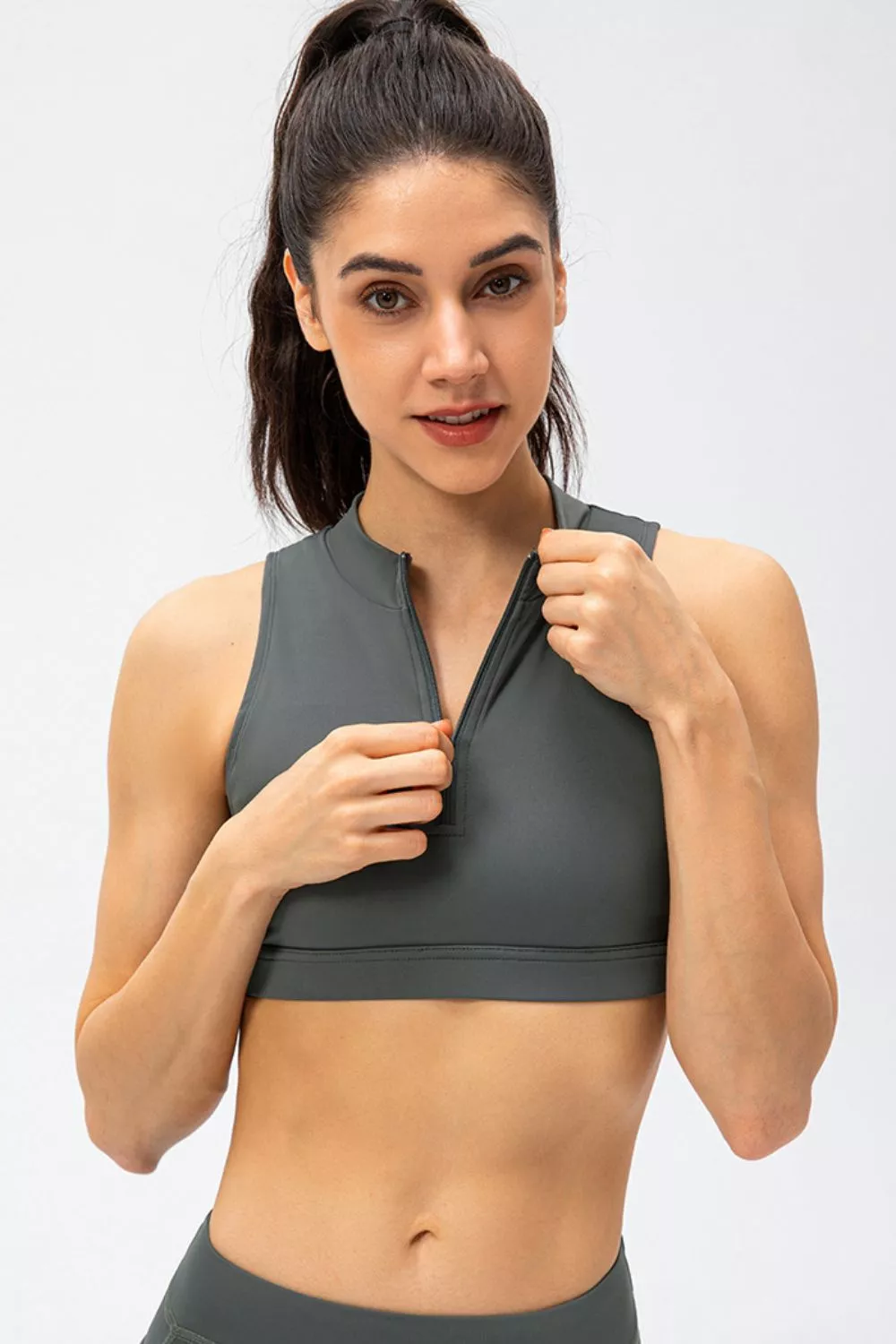 Full Size Cropped Cutout Back Zipper Front Active Tank Top, image 4