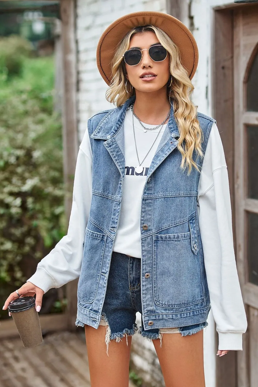 Sleeveless Denim Top with A Detachable Hood, image 6
