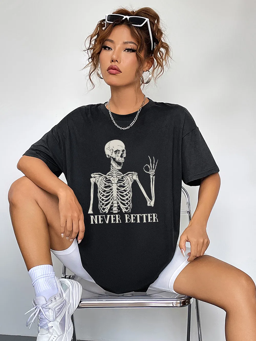 Round Neck Short Sleeve Never Better Graphic T-Shirt, image 5