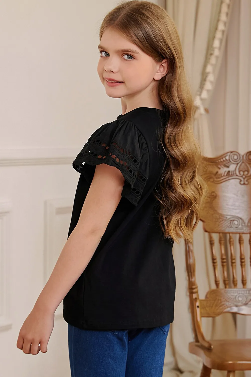 Round Neck Flutter Sleeve T-Shirt, image 2