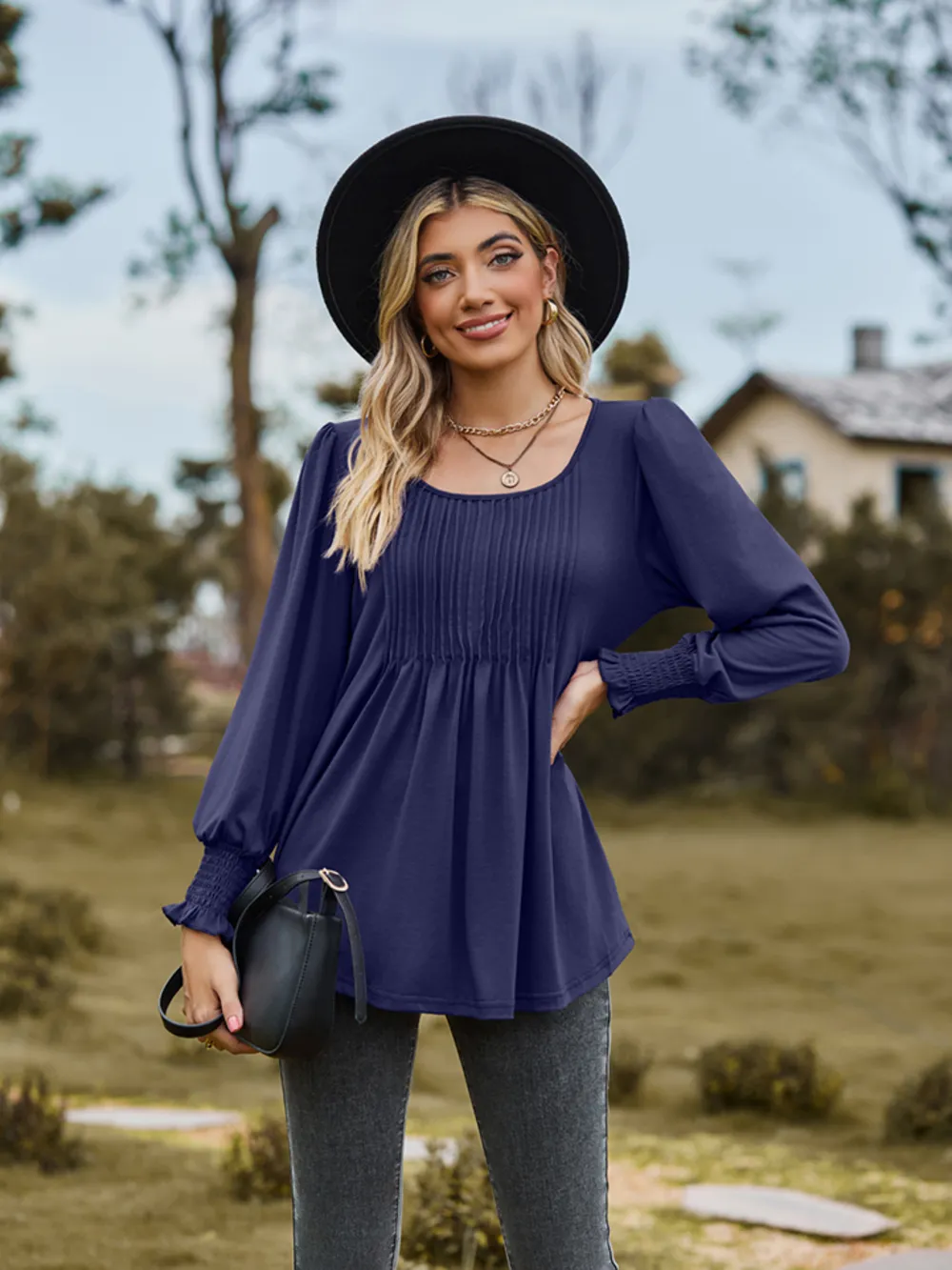 Puff Sleeve Pleated Blouse, image 9