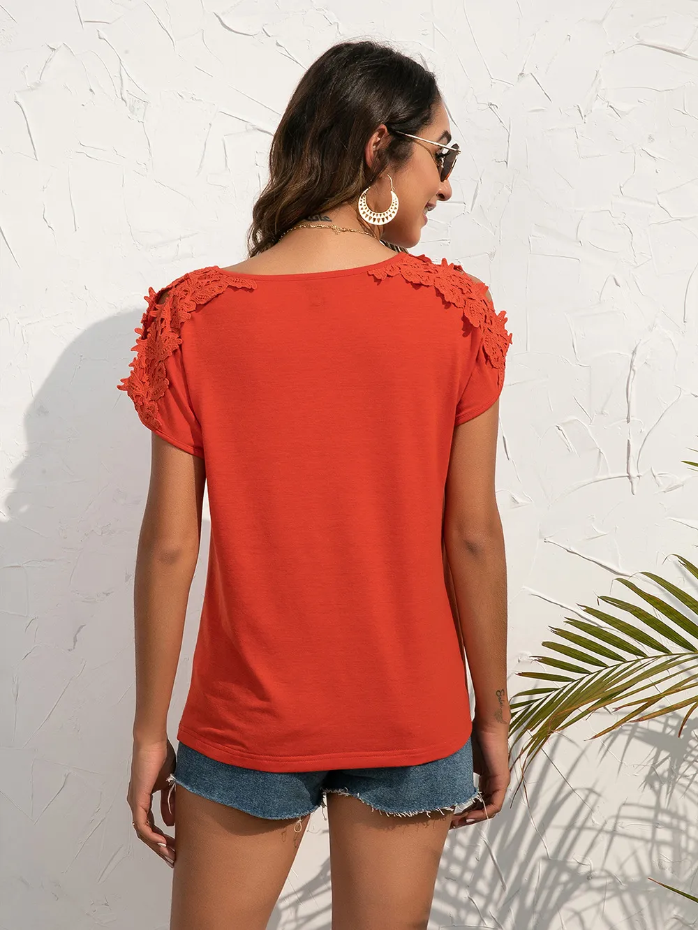 Spliced Lace Cold-Shoulder Blouse, image 7