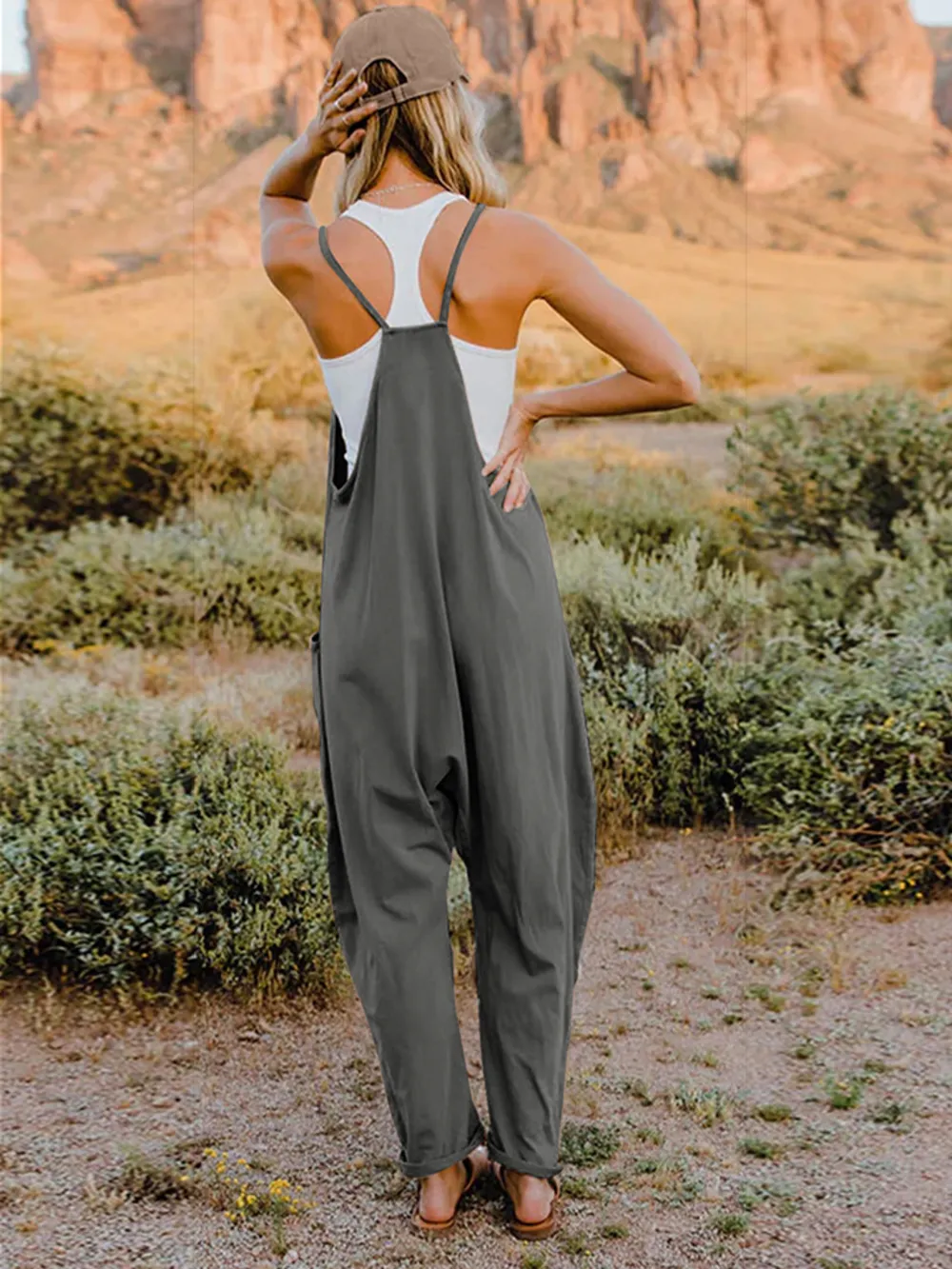 Full Size Sleeveless V-Neck Pocketed Jumpsuit, image 18