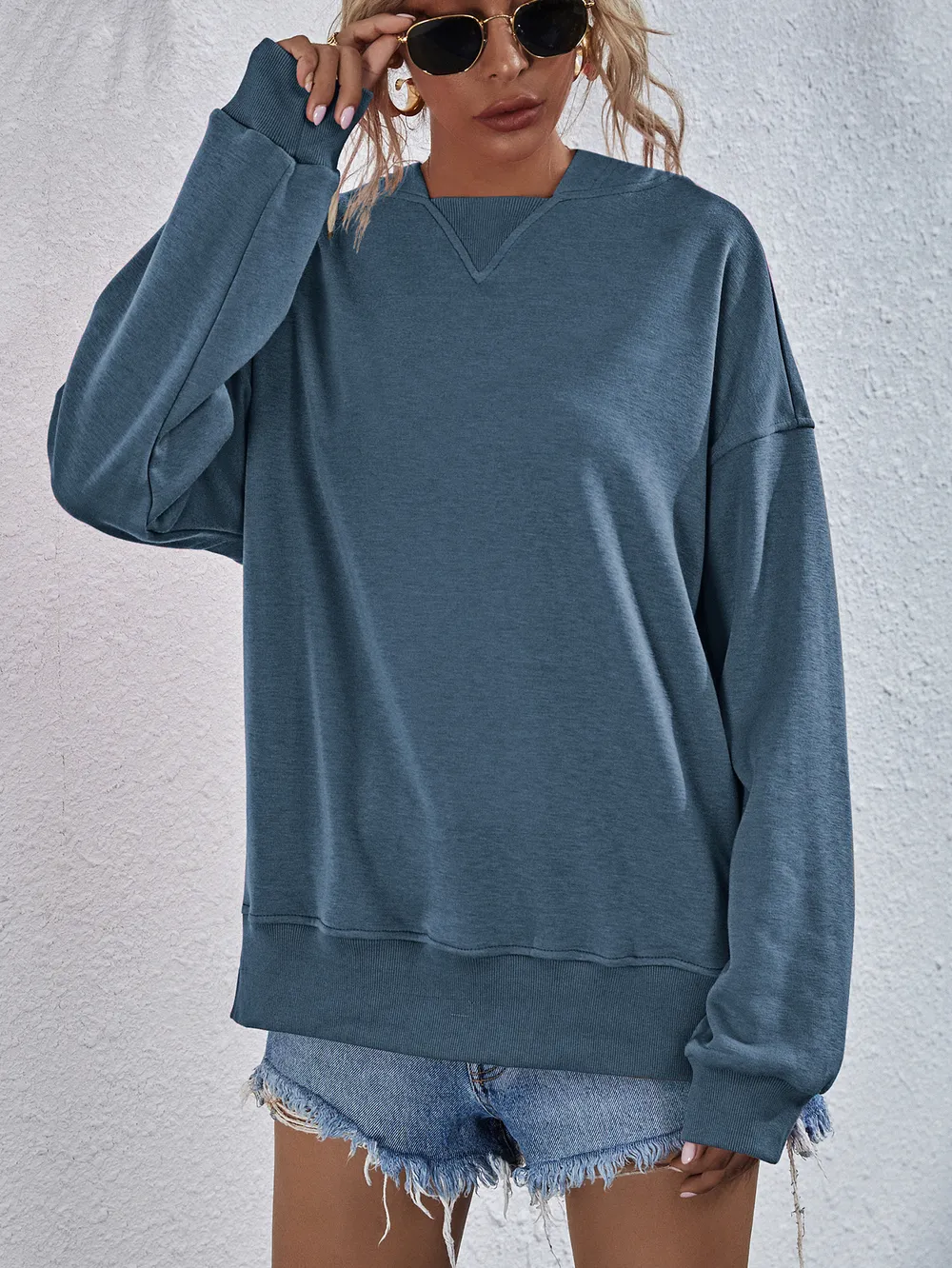 Dropped Shoulder Slit Hoodie, image 22