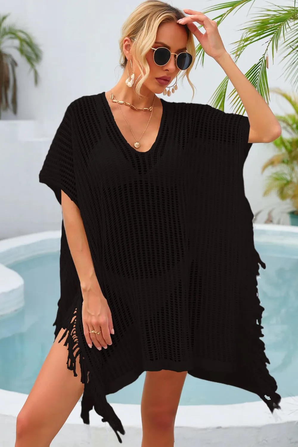 Fringe Trim Openwork Cover Up, image 3