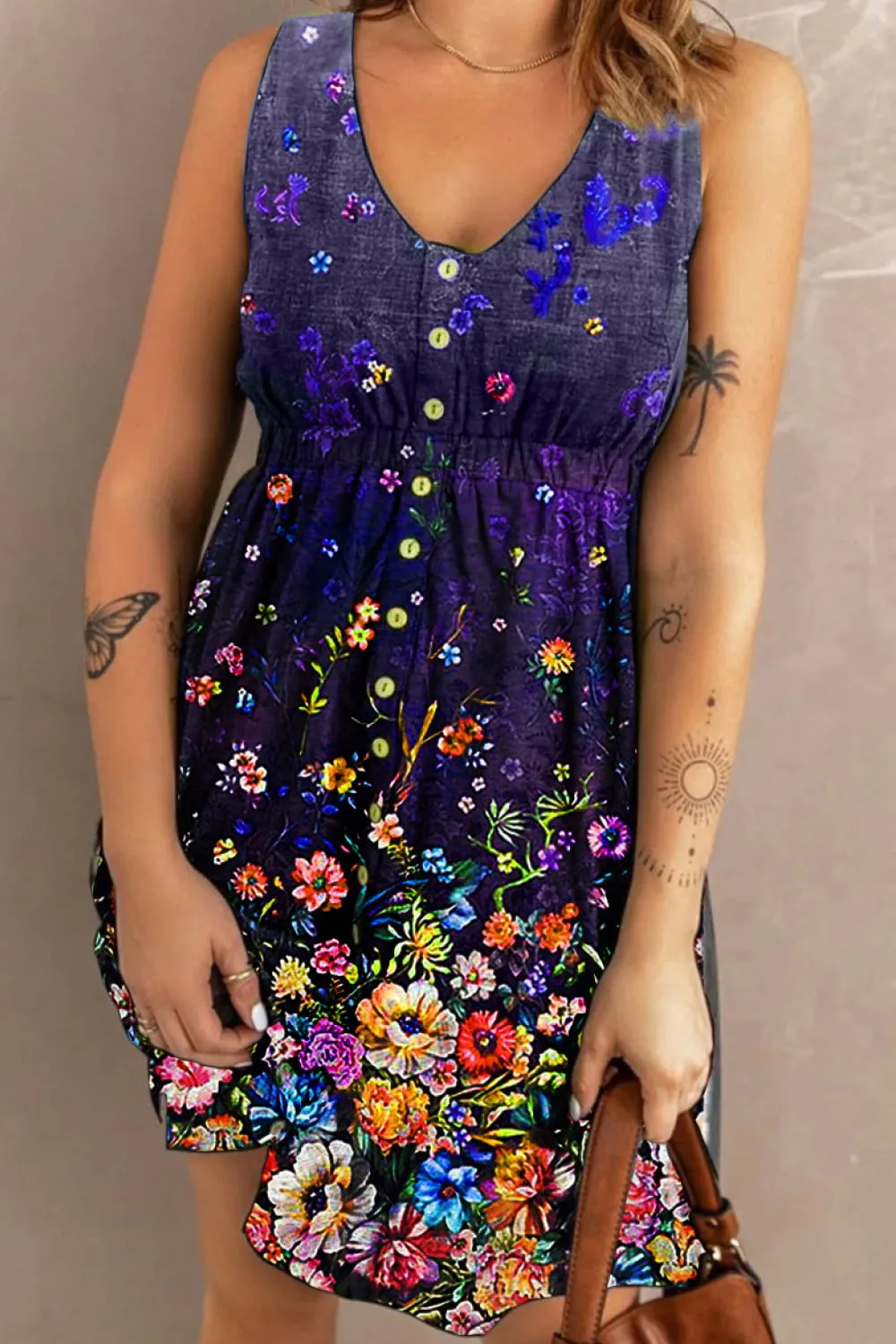 Scoop Neck Buttoned Sleeveless Magic Dress with Pockets, image 5