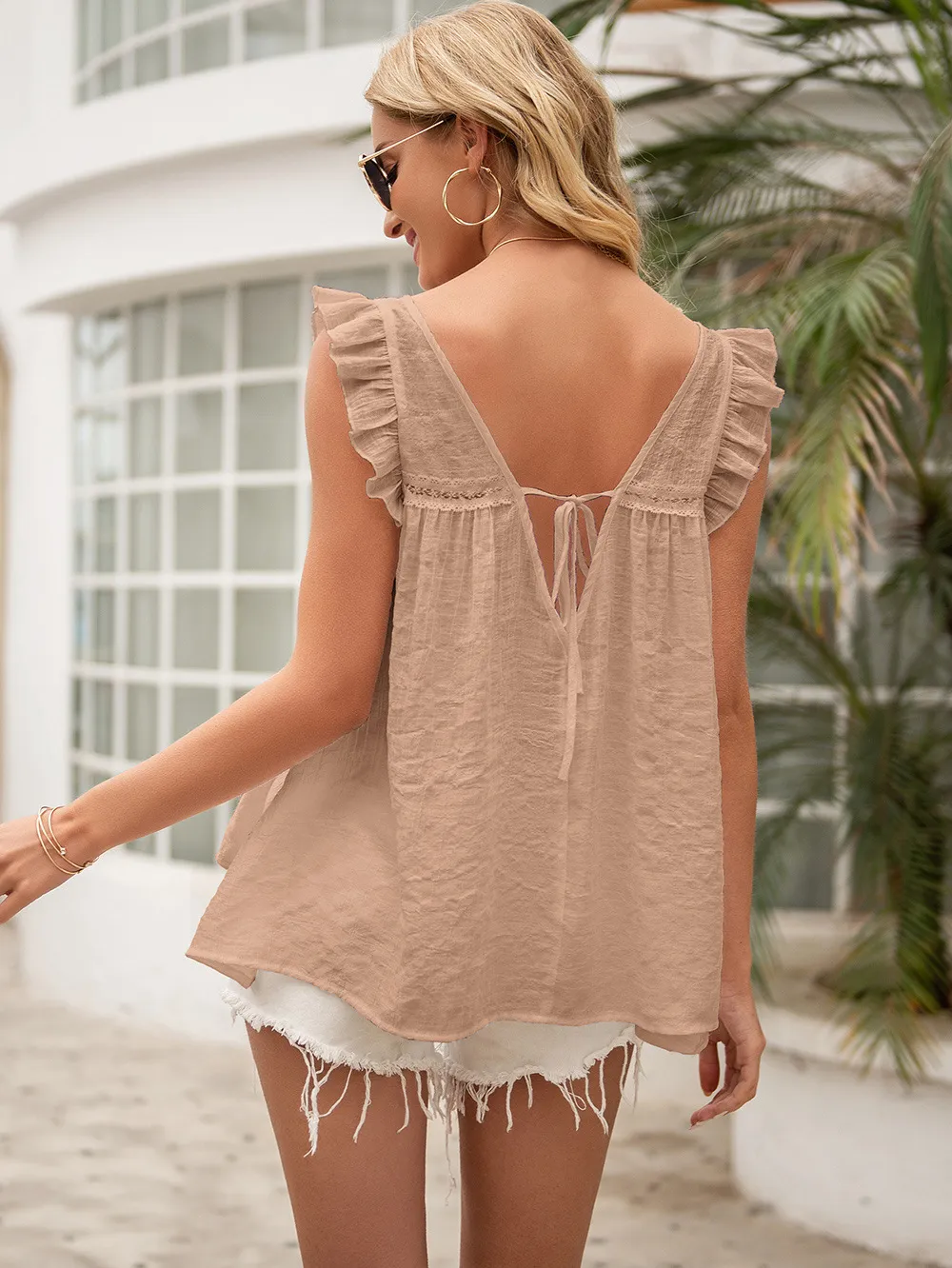 Tie Back V-Neck Ruffled Blouse, image 9