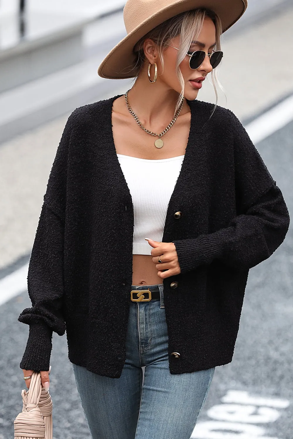 Button-Up Dropped Shoulder Cardigan, image 3