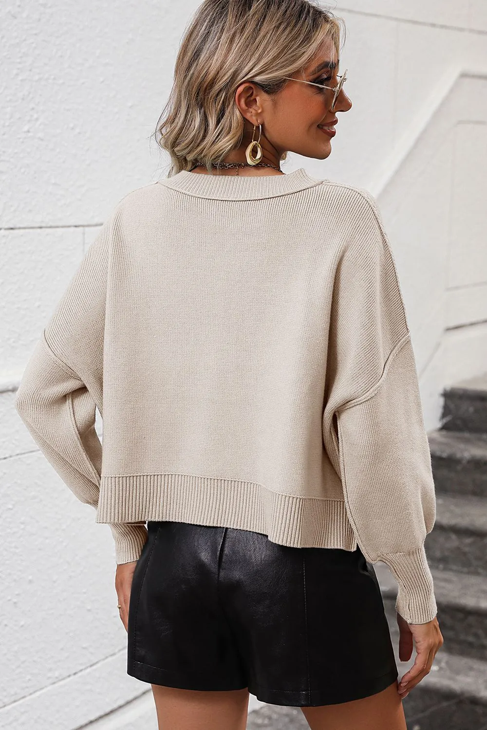Round Neck Dropped Shoulder Pullover Sweater, image 26