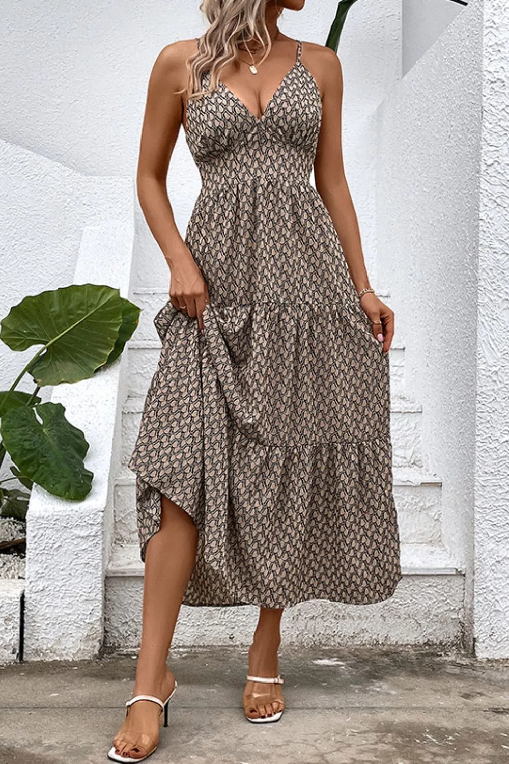 Printed Spaghetti Strap Tie Back Dress, image 3