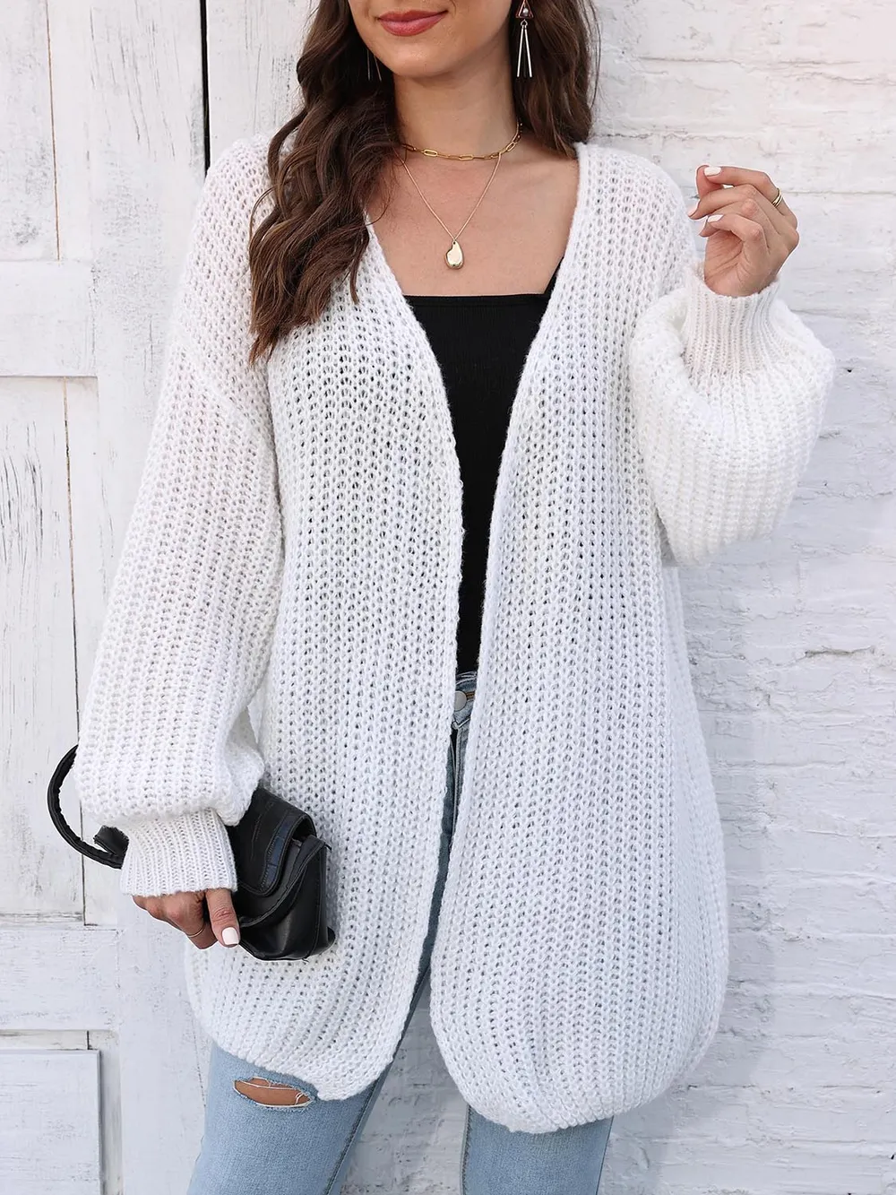 Open Front Dropped Shoulder Longline Cardigan, image 16