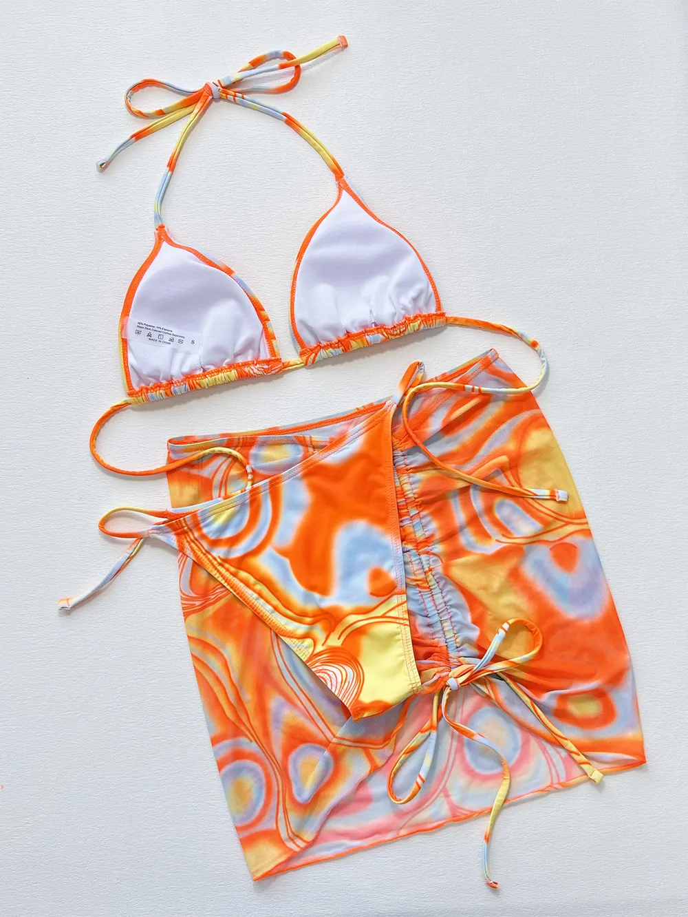 Multicolored Drawstring Ruched Three-Piece Swim Set, image 2