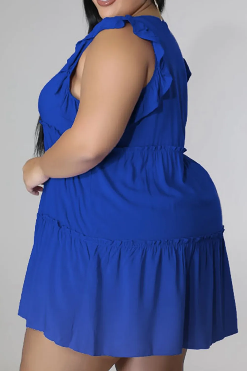 Plus Size V-Neck Frill Trim Mini Dress, image 3