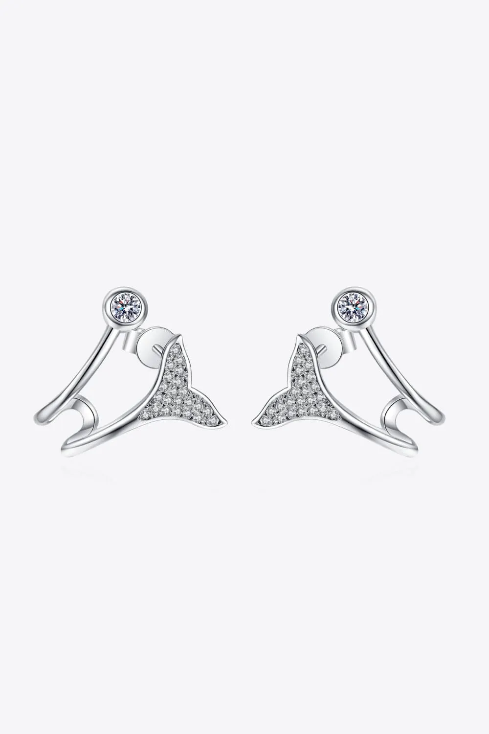 Moissanite Fishtail Rhodium-Plated Earrings, image 2