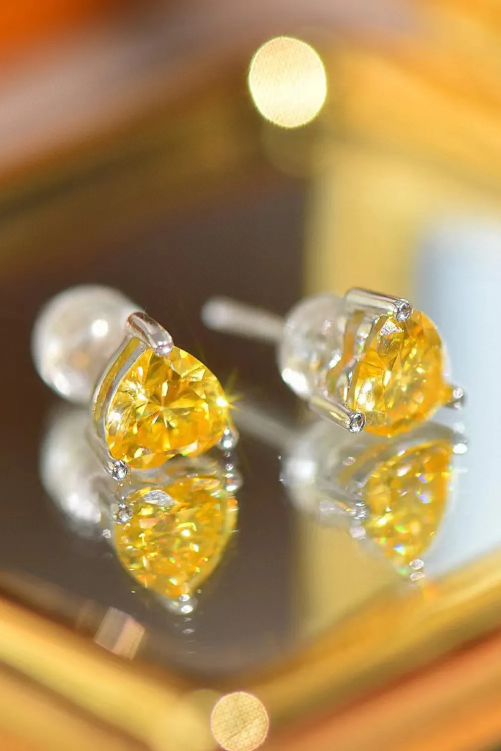 2 Carat Yellow Heart Moissanite Platinum-Plated Earrings, image 4