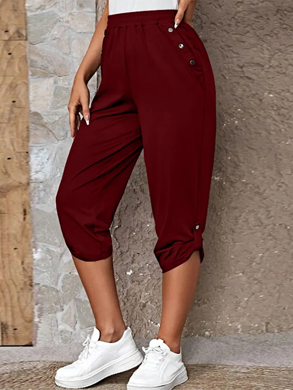 Full Size Roll-Tab Capris Pants, image 5
