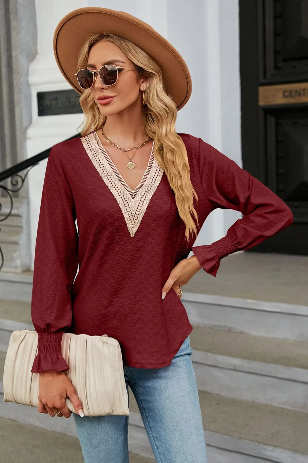 V-Neck Flounce Sleeve Blouse, image 4