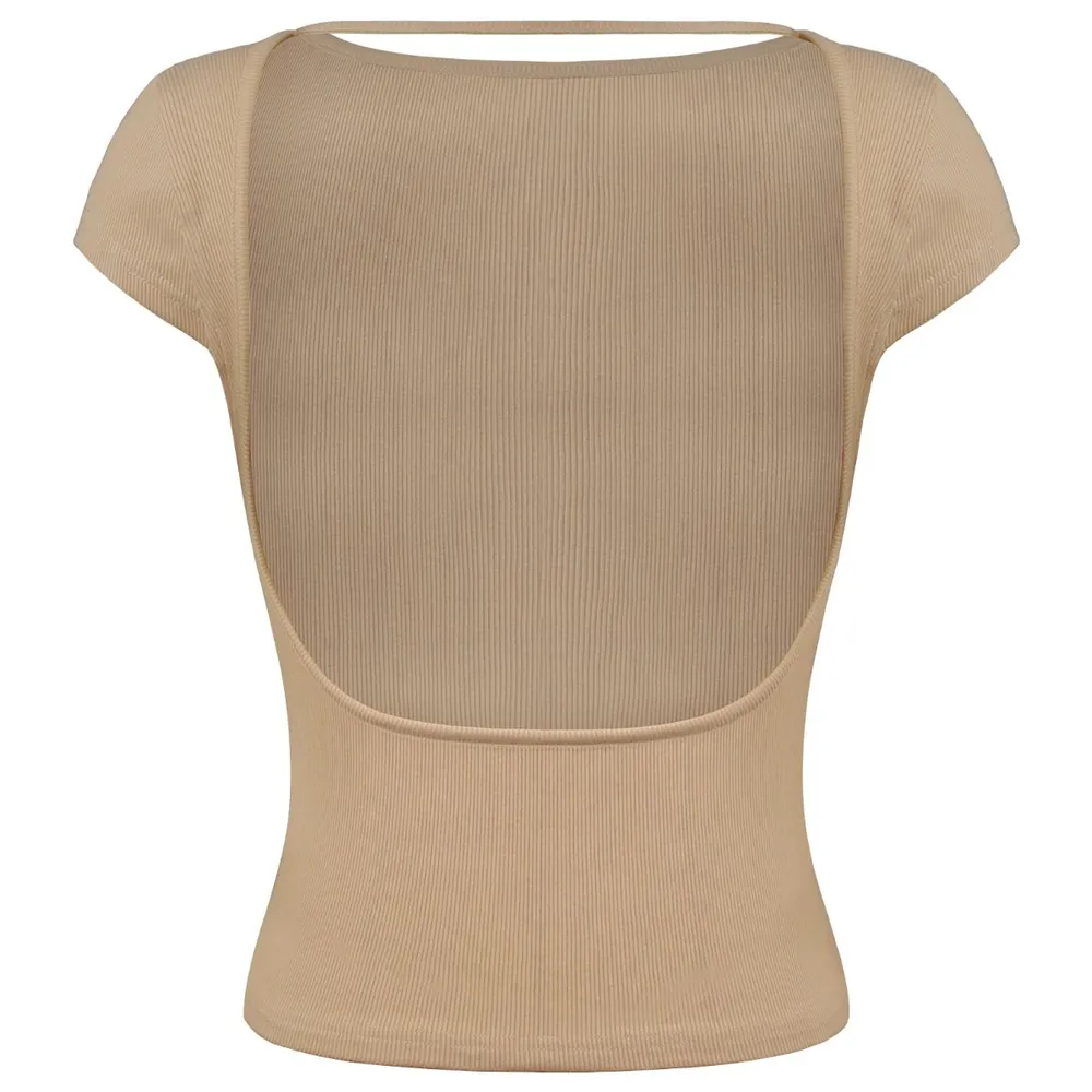 Round Neck Backless Short Sleeve Tee, image 3