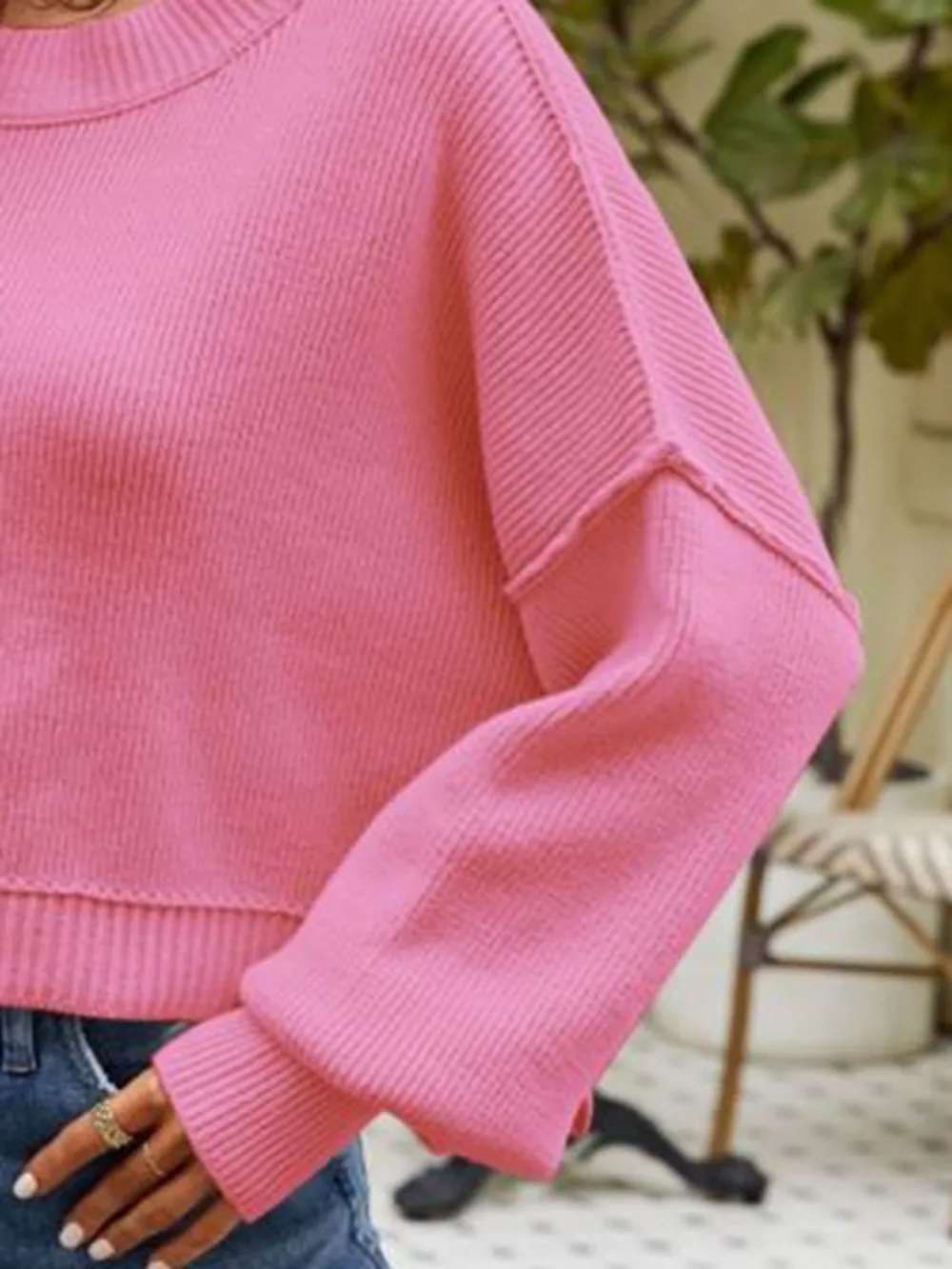 Round Neck Dropped Shoulder Sweater, image 3