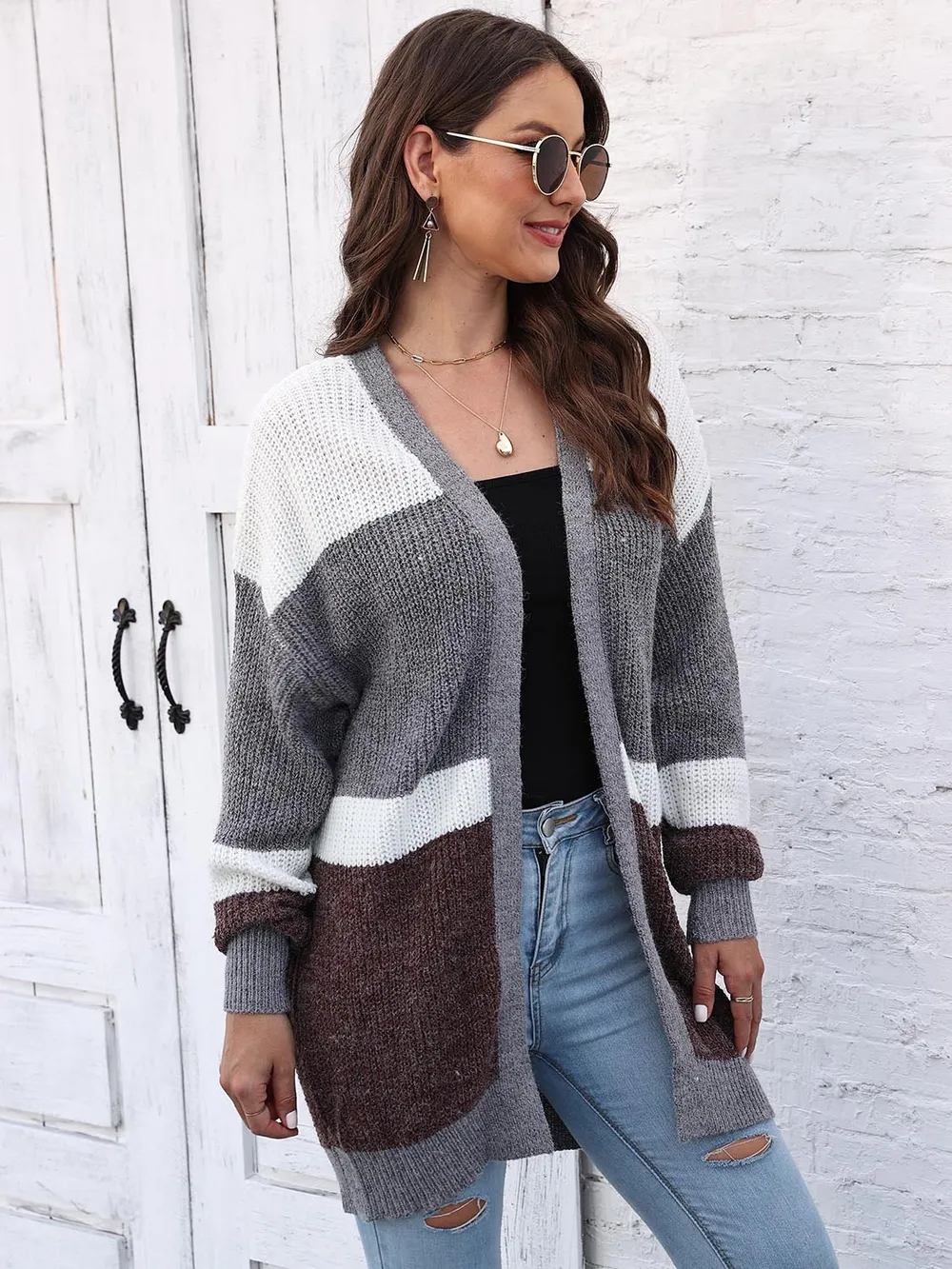 Color Block Open Front Cardigan, image 5