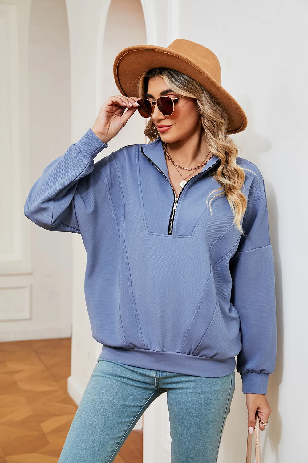 Half-Zip Dropped Shoulder Sweatshirt, image 4