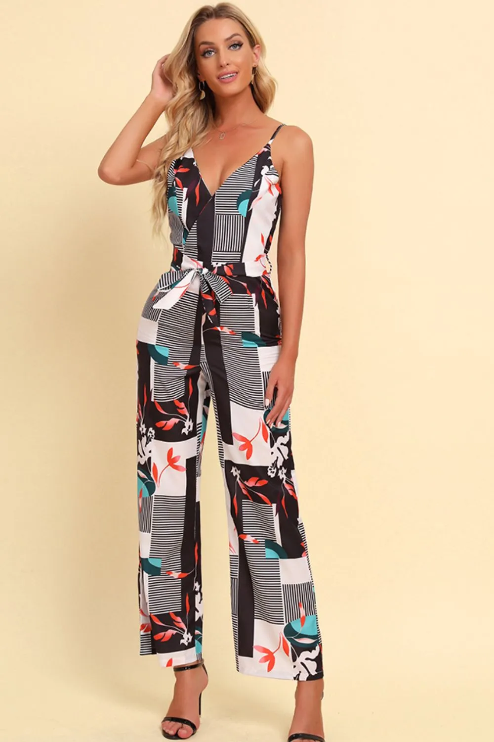 Printed Spaghetti Strap Tied Jumpsuit, image 2