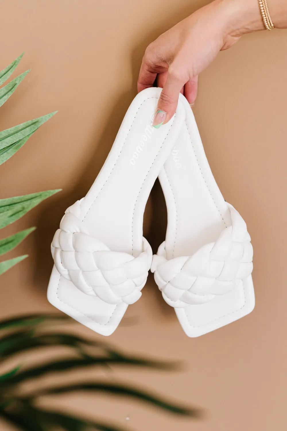 Cakewalk Woven Square Toe Slides in White, image 2
