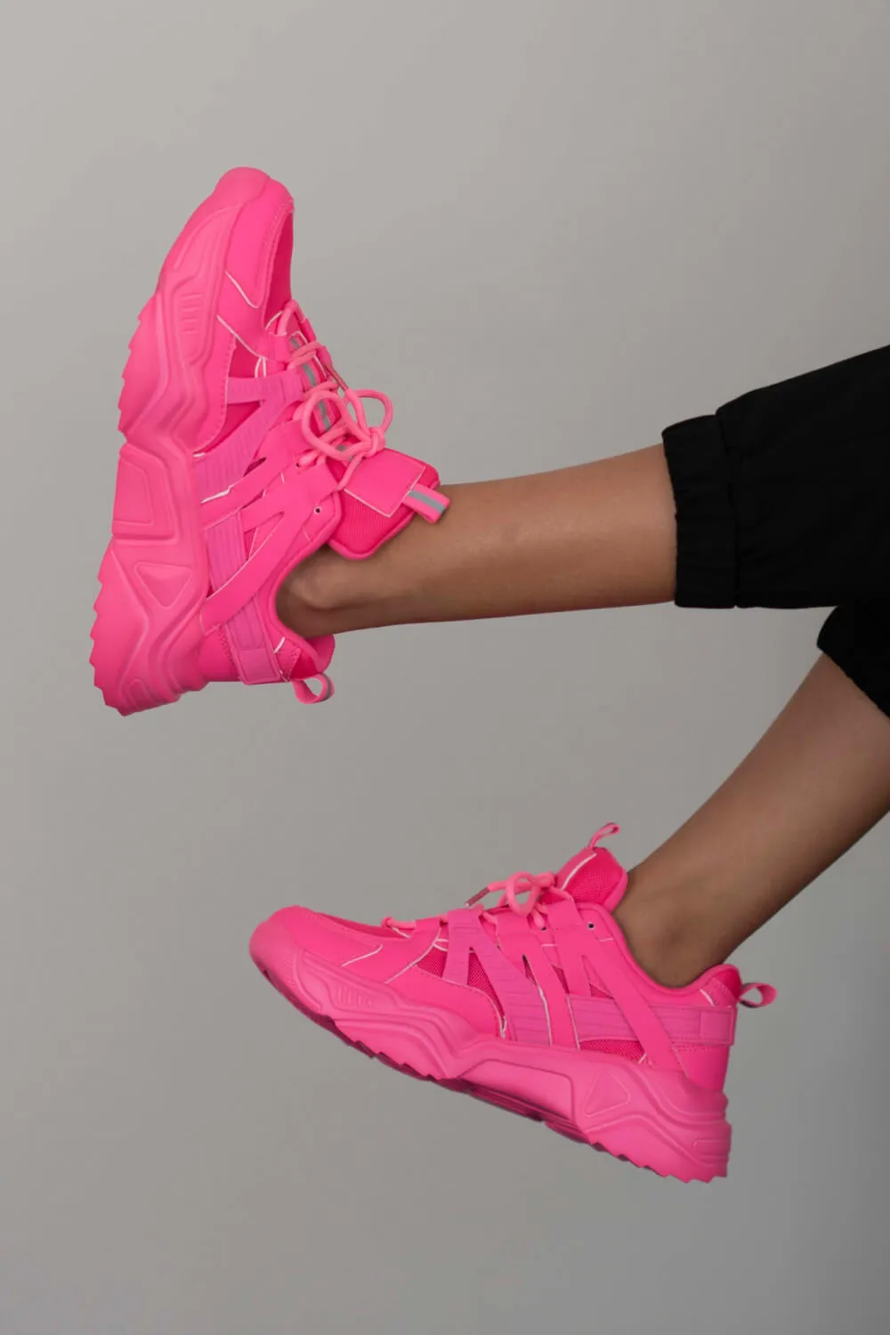 Running Late Chunky Sole Athletic Sneakers in Hot Pink, image 3