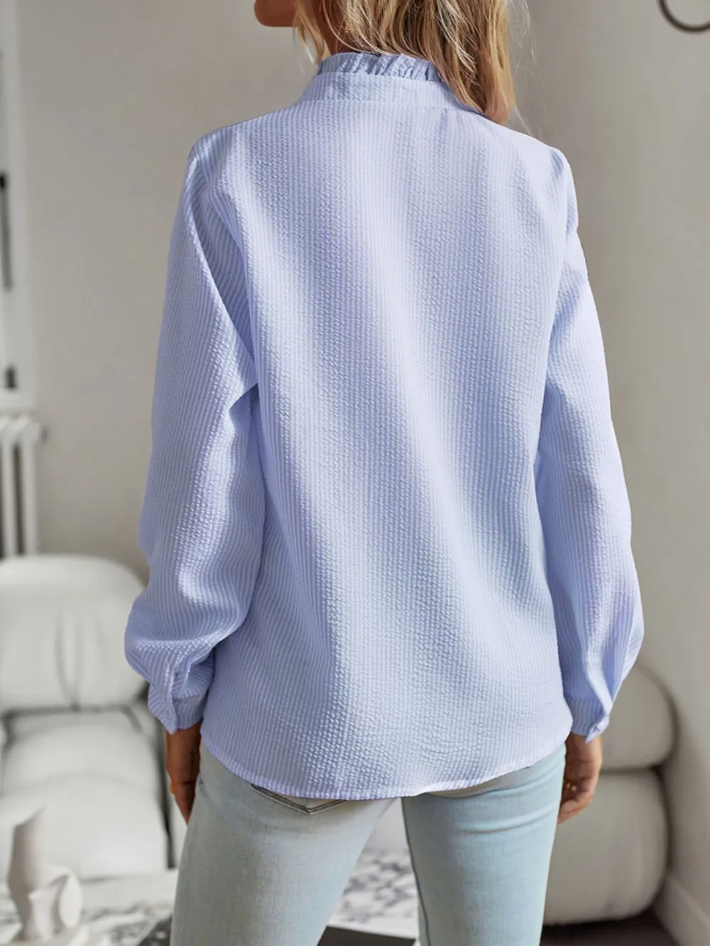 Ruffle Trim Long Sleeve Shirt, image 7