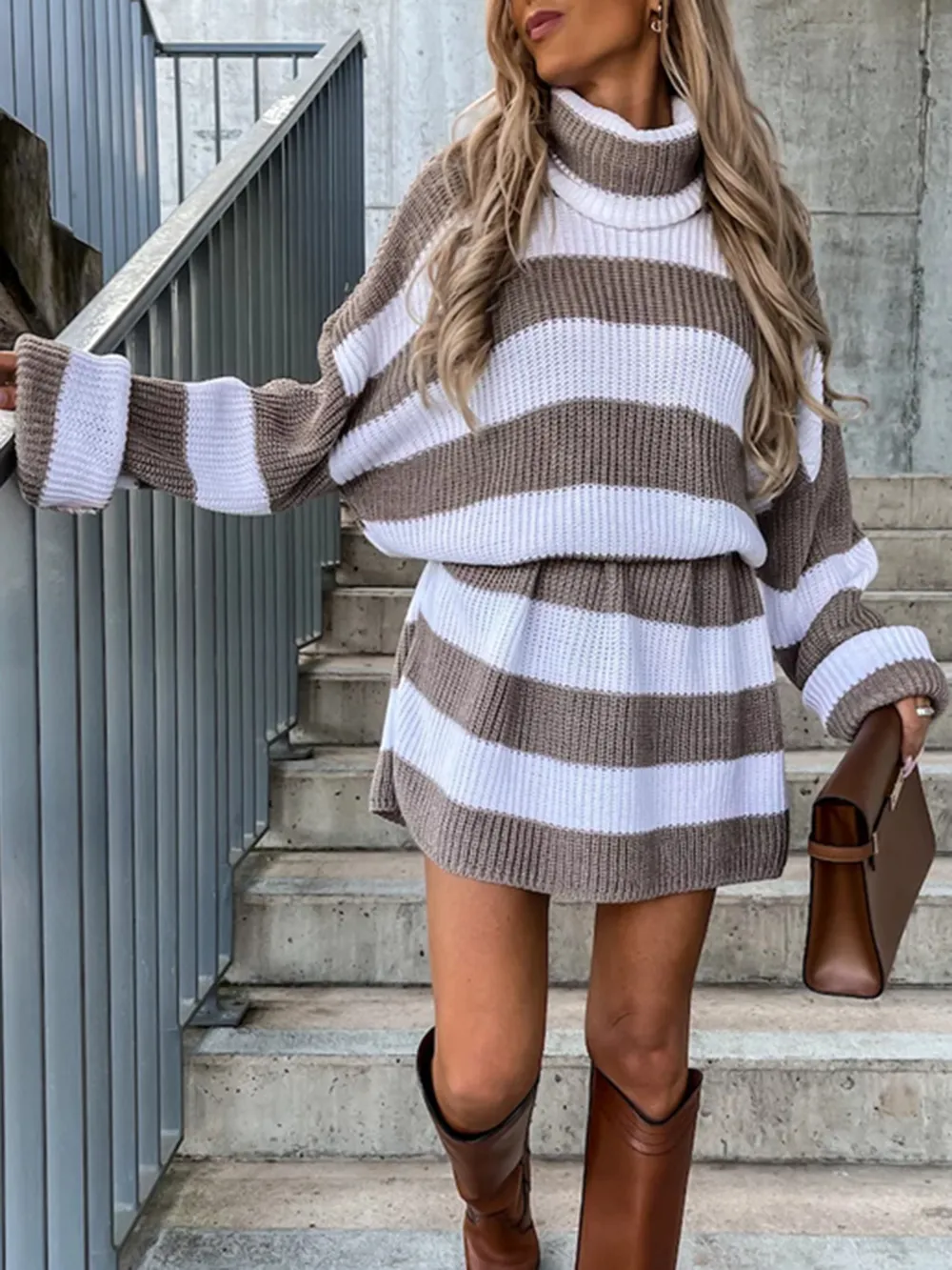 Striped Turtleneck Sweater Dress, image 4