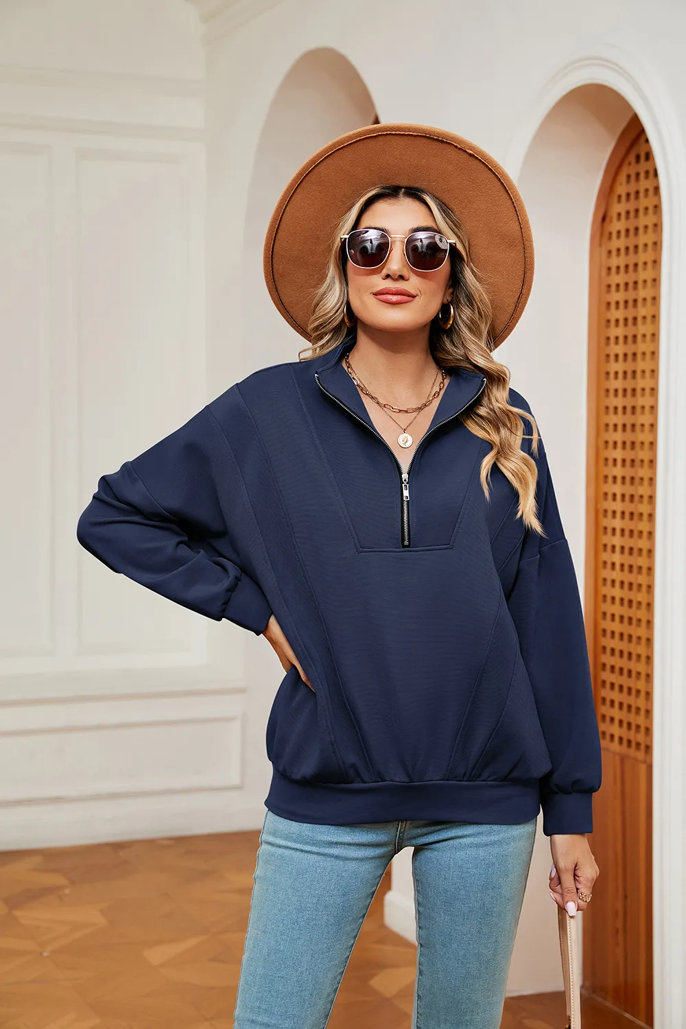 Half-Zip Dropped Shoulder Sweatshirt, image 7