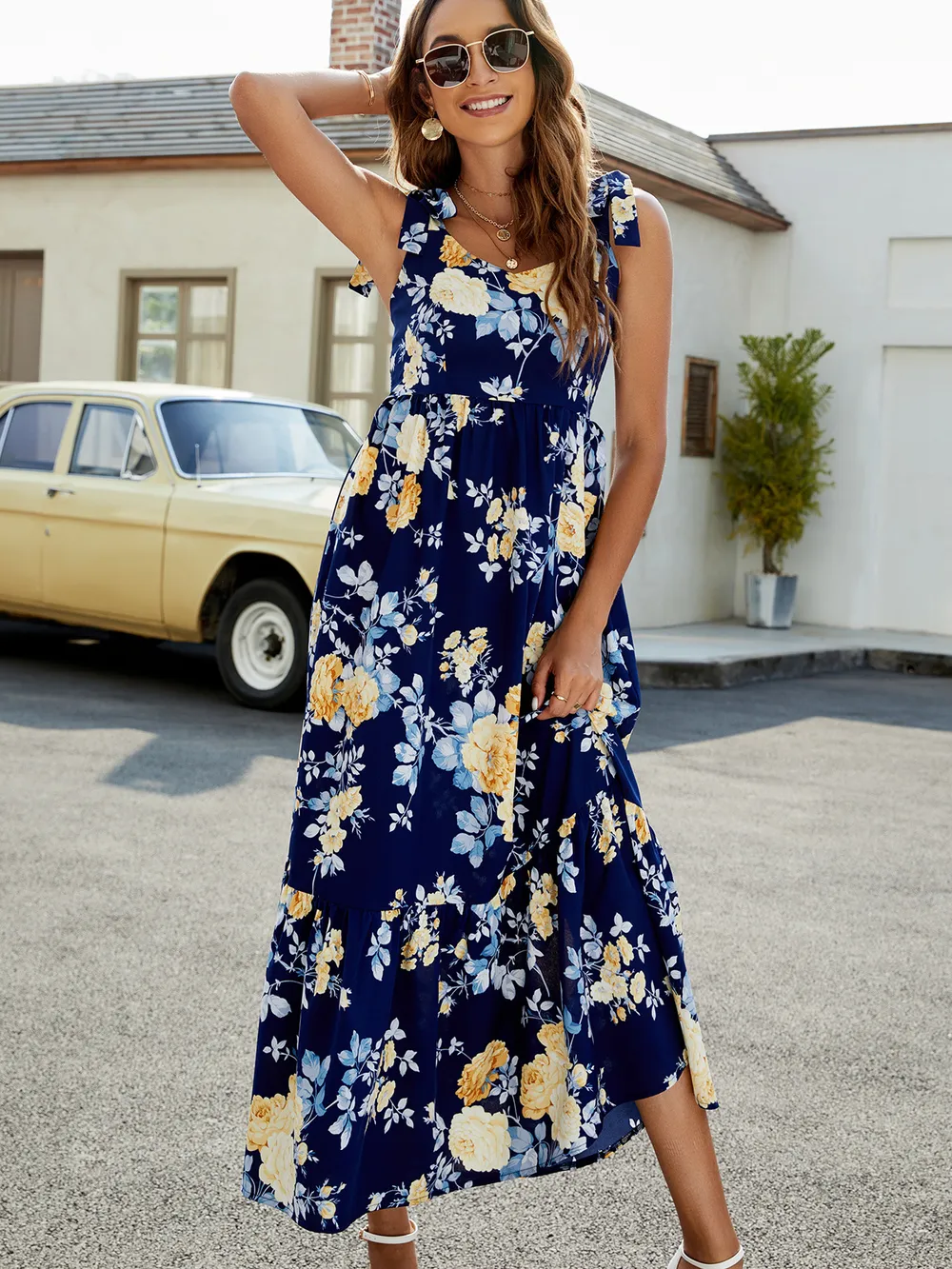 Floral Tie-Shoulder Sleeveless Dress, image 2