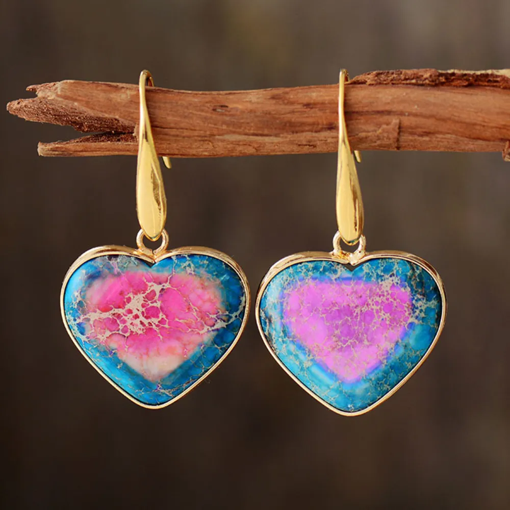 Natural Stone Heart Drop Earrings, image 3