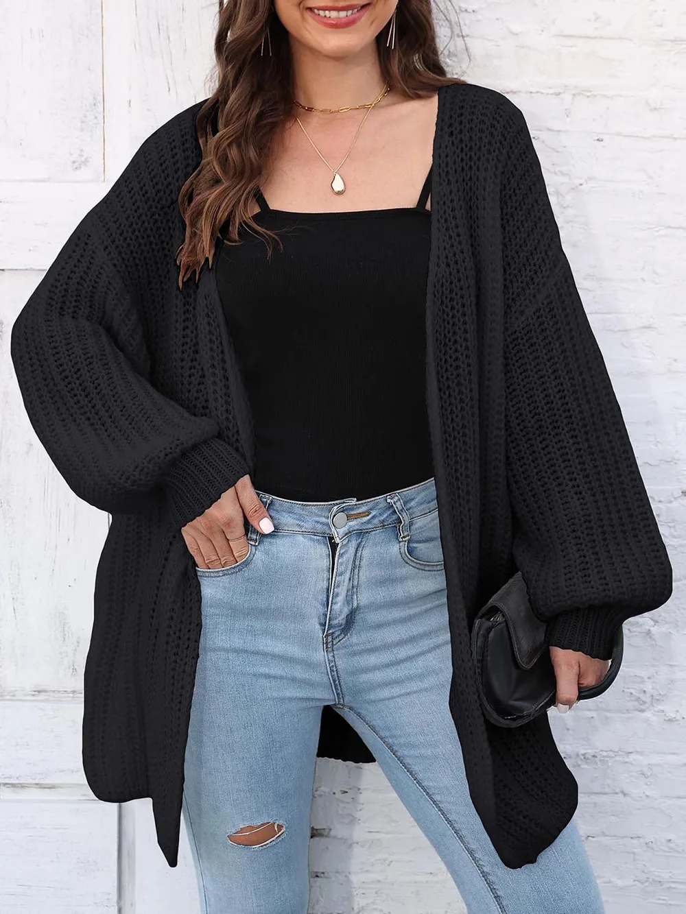 Open Front Dropped Shoulder Longline Cardigan, image 8