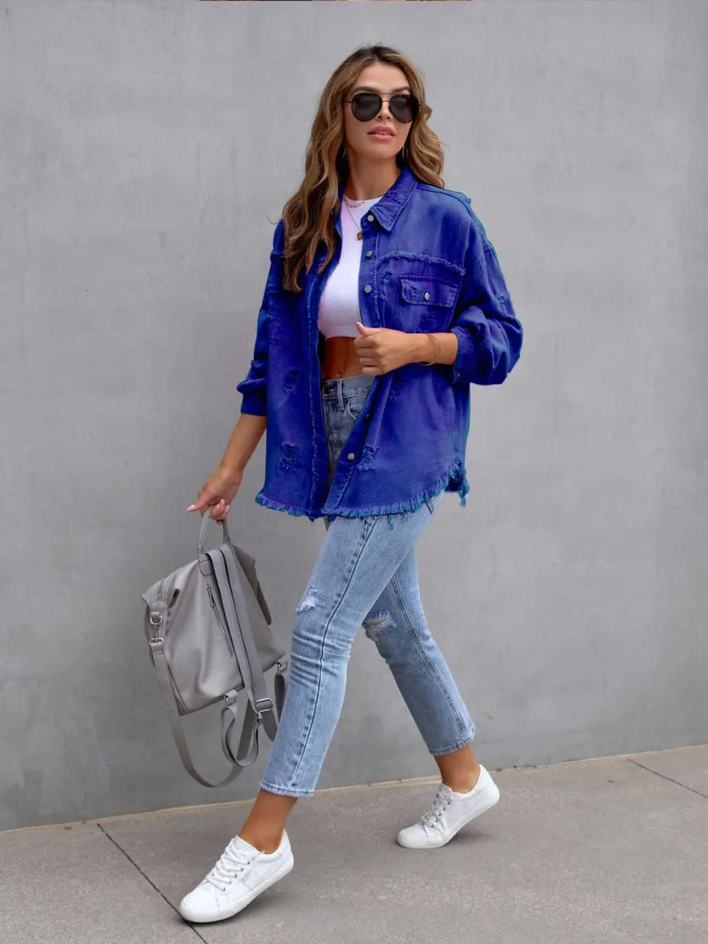 Distressed Drop Shoulder Denim Jacket, image 11