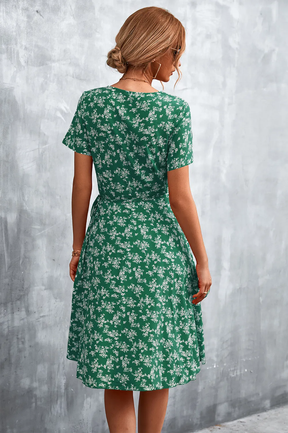 Floral Surplice Neck Flutter Sleeve Dress, image 6