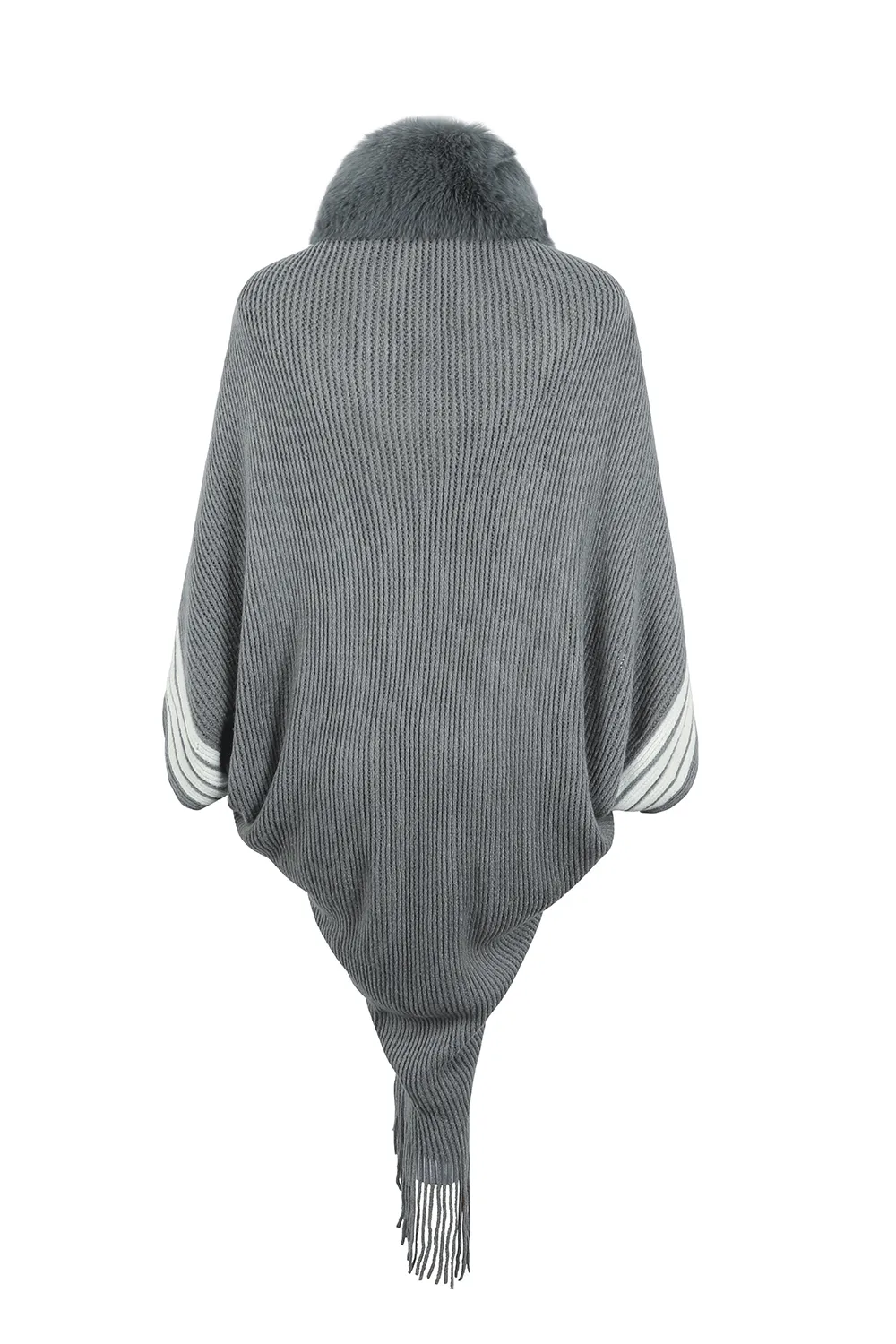 Striped Fringe Detail Long Sleeve Poncho, image 13