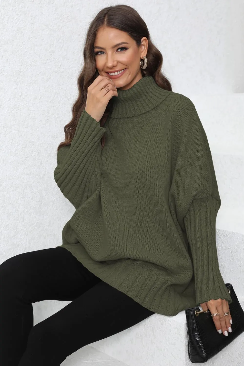 Turtle Neck Long Sleeve Ribbed Sweater, image 9