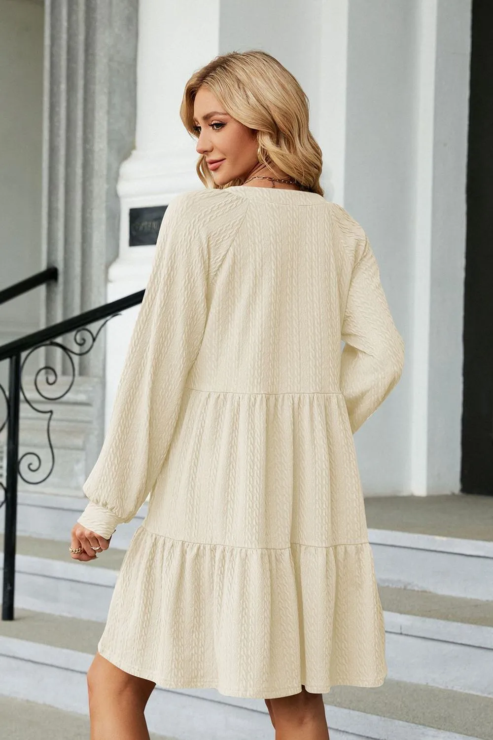 Notched Neck Long Sleeve Mini Dress, image 6