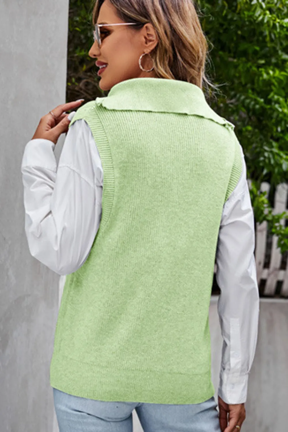 Quarter-Zip Ribbed Sweater Vest, image 3