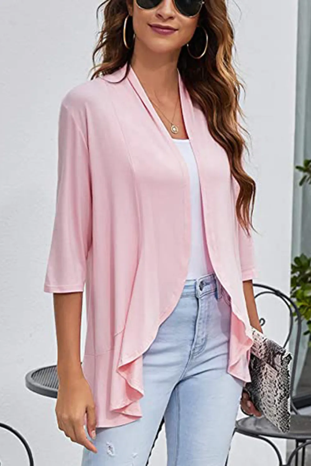 Open Front Ruffle Trim Cardigan, image 8