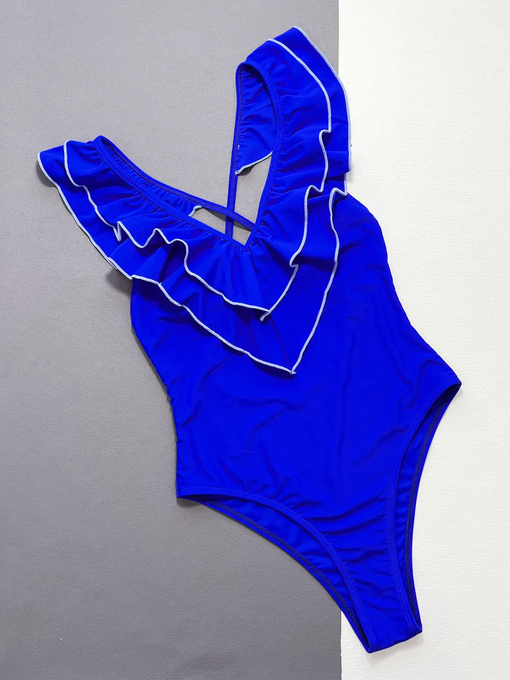 Ruffled Crisscross Backless One-Piece Swimsuit, image 2