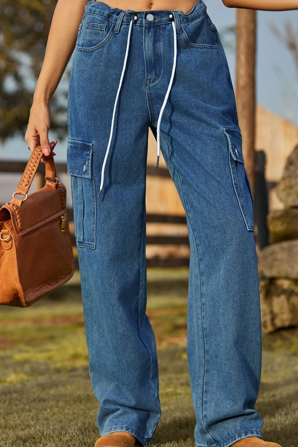 Loose Fit Drawstring Jeans with Pocket, image 8
